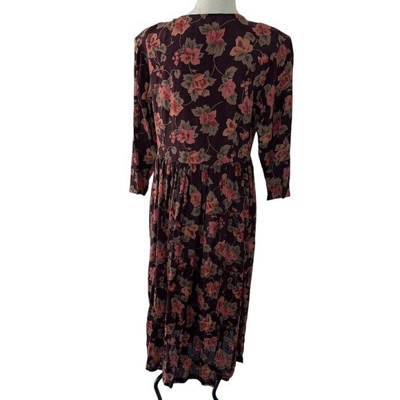 Pier 1 Passports Vintage Maxi Dress Size Medium Floral Brown Botanical Button Up - Picture 3 of 15